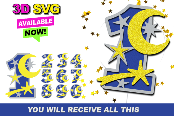 3D SVG Numbers With Moon & Stars Design