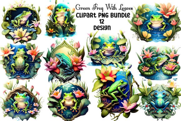 Green Frog with Leaves Clipart: A Versatile Design for Modern Creativity
