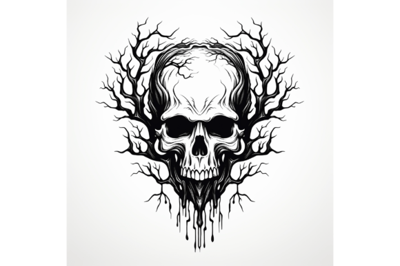 Hand Drawn Tree Skull Art