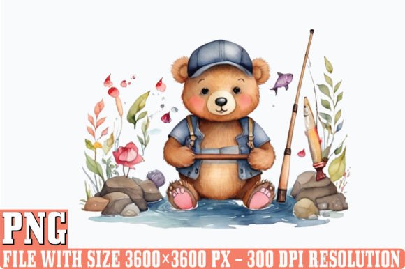Watercolor Fishing Baby Clipart Sublimat