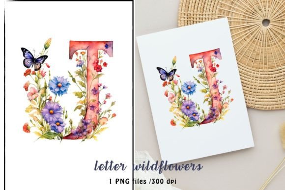Watercolor Letter J from Wildflowers