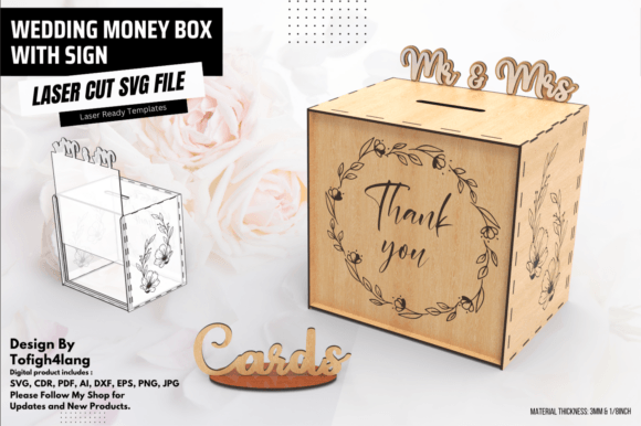 Wedding Money Box with Sign: Laser Cut Design